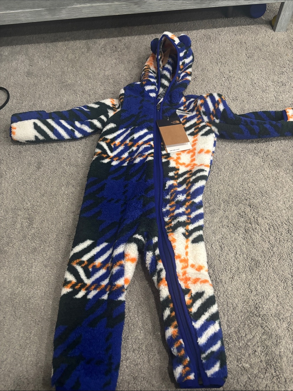 The North Face Kids Fleece Hooded One-Piece in Blue, White & Orange